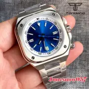 42MM Square Watch Flut Bezel With GMT Function Auto NH35A Men Blue Sunburst Dial