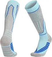 [VKEID] Ski Socks Women's Outdoor Ski Socks Warm Non-Slip Towel Bottom Thickened Tall Sports Mountaineering Socks (Color : Blue, Size : One Size)