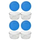 Pyrex 7201 4-Cup Glass Storage Bowl & 7201-PC Marine Blue Plastic Lid (4-Pack)