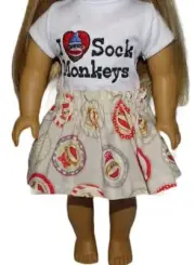 18 inch Girl Doll Clothes I Love Sock Monkey Skirt Set 2PC