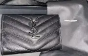 YSL Saint Laurent Small Envelope Wallet Grain Leather silver hardware