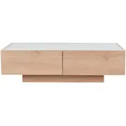 Mia Coffee Table with drawer Natural Oak and White Tempered Glass