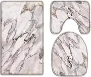 A.Monamour Bath Mat Set of 3 White Marble Texture Background Abstract Art Flannel Washable Toilet Pedestal Mat Toilet Seat Lid Covers Cushions Pads Non Slip Bathtub Rug