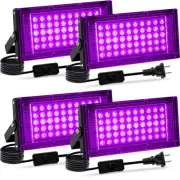 4 Pack 50W Black Light, LED Blacklight Flood Light with US Plug and Switch,