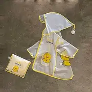 [DJH] Boys Girls Rain Poncho Hooded Kids Toddlers Rainwear 3D Cute Animal Design Transparent PVC Hat Brim,Duck,0XL