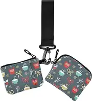 [Amooorous] Merry Christmas Women's Coin Wallet Card Holder Thin Flat Money Organizers with Wristlet Strap for Work Travel 2 Pcs, Merry Christmas, 1 size, Casual