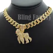 Hip Hop Gold PT APE Pendant & 12mm 20" Iced Box Lock Cuban Choker Chain Necklace