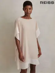 Reiss Nude/White Alani Colourblock Side Drape Tunic (548088) | $260