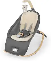 Ingenuity Every Season 2-in-1 Baby Rocker & Seat - Cooling and Warming Fabrics, Detachable Sustainable Wooden Activity Bar, Music, Vibration, for Ages 0-30 Months, Grey
