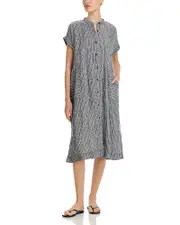 Eileen Fisher Puckered Linen Mandarin Collar Dress
