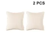 Throw Pillow Covers with Pom-poms Soft Particles Velvet Solid Cushion - White