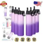 Reusable 24oz Lavender Water Bottles - Bulk Pack with Straw & Insulated Design
