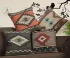 Indian Handwoven 4 Set of 18"x18" Wool Jute Pillow Case, Vintage Cushion Cover