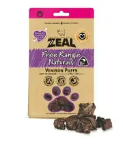 Zeal Free Range Natural Dog Treat Venison Puffs 85g