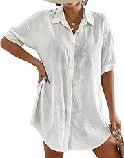 [Bsubseach] Swimsuit Cover Up for Women Bathing Suit Cover Ups Button Down Shirt Dress Beachwear