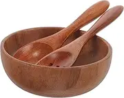 TIDTALEO 1Set Wooden Salad Bowl Set with Spoon and Fork Natural Wood Serving Bowl for Fruits and Salads Smooth Edges Sturdy Base for Rustic Kitchen Decor