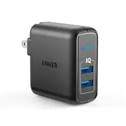 Anker charger black PowerPort 2 Elite 24W 2-port USB rapid folding plug. F/S NEW