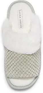 Laura Ashley Ladies Plush Spa Slide Slipper, Open Toe Slippers for Women