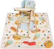 Baby Splash Mat Non-Slip High Chair Feeding Mat Waterproof Baby Splat Mat Cute Cartoon Baby Spill Mat Reusable High Chair Floor Mat Machine Washable Portable for Under Highchair Picnic Art 53×53in BN