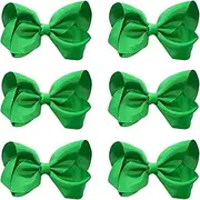 JUCCPUL 6 PCS 3' Hair Bows Clips for Girls Alligator Clips Grosgrain Ribbon Hair Accessories Toddler Bows for Girls Kids-Green