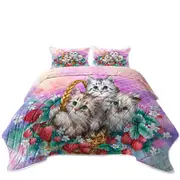 Adorable Strawberry Basket with Kittens Coverlet