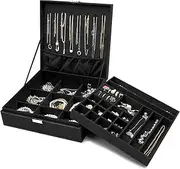 ProCase Jewelry Box Organizer for Women Girls, Two Layer Jewelry Display Storage Holder Case for Necklace Earrings Bracelets Rings Watches -Black
