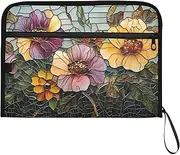 YMXFXP Stain Glass Flower Gold Expandable Filing Folder, 13-Pocket Funny Cute Design with Sticky Labels, A4 Letter Size Document Organizer for Office, School, Boys, Girls