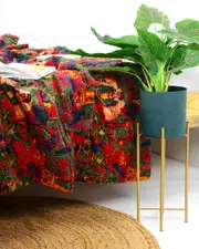 Velvet Frida Kantha Quilt Cotton Quilt Patchwork Quilt Handamade Red Velvet Quilt Floral Quilt Comforter Bedspread Blanket Bedcover Indian - 009
