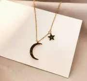 Rose Gold Titanium Pave CZ Black Moon Star Charm Foot Ankle Bracelet Anklet