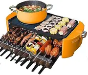 Portable Electric Grill Indoor Grill Electric Dual-Purpose Electric Hot Pot and Barbeque Plate Electric Skewers Machine with Rotation for Indoor Or Outdoor Party (Size : Orange)