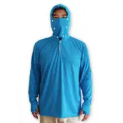 1*Mens Long Sleeve Fishing Sun Shirt Quick Dry Breathable Hooded Sunproof Shirts