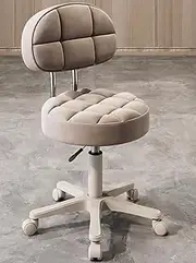 Round Rolling Stool with Back Support, Heavy Duty PU Leather Height Adjustable Swivel Stool Chair for Salon Spa Beauty Massage Dental Home Office Use, Mute Wheels,Brown