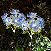 Clearhill 2 Pack Flower Solar Light with 14 Rose Flowers, Solar Garden Lights Outdoor Decorative, Solar Flowers Outdoor Waterproof Garden Decor for Patio Yard Pathway Decoration (Blue, 2 Pack)