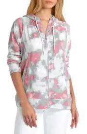 H Halston Studio $78 French Terry Nebulous Tea Rose Tie Dye Hooded Jacket Size S