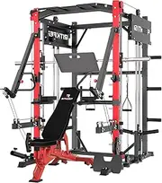 RitKeep PMAX 4750 All-in-One Home Gym SmithΔ Machine, 15-in-1 Strength Training System with Jammer Arms and Leg Press Board, Multi-Funtional Power Rack for Strengthtraining, Weightlifting