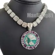 THE WORLD IS YOURS Pendant & 12mm 16" 18" 20" Iced Baguette stone Chain Necklace