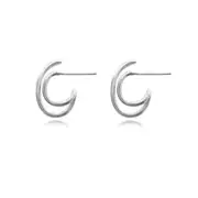 Culturesse Simone Twin Loop Hoop Earrings Sterling Silver White Rhodium Plating
