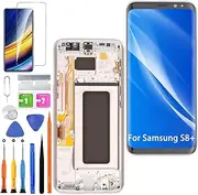 (Silver with Frame) Display for Samsung Galaxy S8+ S8 Plus LCD Screen Replacement TFT, G955F G955FD Display Screen Touch Digitizer Assembly Repair Parts Kit (Without Fingerprint, Not Curved Screen)