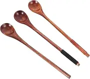 SECFOU 3pcs Wooden Coffee Spoon Coffee Stirring Spoons Iced Tea Spoons Long Handle Mini Spoons for Desserts Tasting Spoons Stirring Sticks Wooden Spoons for Cooking Teaspoons re-usable