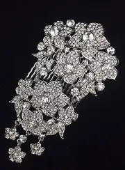 Bridal Pageant Prom Floral Hair Jewelry Comb Clear Crystal Silver Tone New