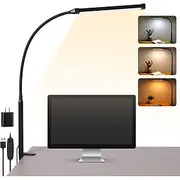 Led Desk Lamp for Home Office Eye-Caring Clip Lights Architect Reading Task Clamp Lamps 3 Modes 10 Brightness Flexible Gooseneck with Memory Function