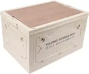 Folding Storage Camping Box with Wood Lid, 50L Storage Bin, Collapsible Closet Organizers and Storage Container, Trunk Organizer for Outdoor Picnic, Camping, Car, Celadon Green (Gray White)