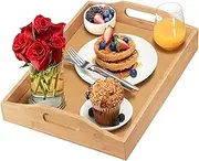 Serving Tray Bamboo - Wooden Tray with Handles - Great for Dinner Trays, Tea Tray, bar Tray, Breakfast Tray, or Any Food Tray - Good for Parties or Bed Tray