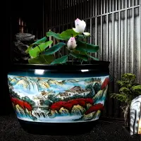 在飛比找樂天市場購物網優惠-景德鎮陶瓷魚缸裝飾擺件手繪大號睡蓮碗蓮家用戶外陽臺庭院裝飾品