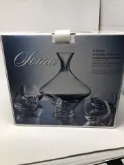 UNIQUE Soma 6 Pc Rocking Wine Set 60 oz. Decanter w Base 4 Rocking Glasses NEW