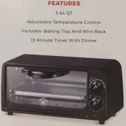 Countertop Toaster Oven Adj Temp Control Timer Rack & Pan - Black - NEW in Box