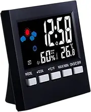 Clock Display, Temperature Hygrometer, 12/24H Alarm with Backlit Screen, Room Thermograph Humidity Monitor, Digital Time Alarm for Living Area Study Office Bedroom, 4.06 inches