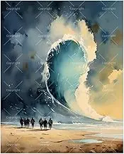 Wall of Water Paint by Numbers Kit for Adults - DIY Giant Wave Approaching Beach Scene Painting on Canvas 16x20In, Acrylic Paint Set, Suitable for Beginners, Art for Home Decoration or Gifts