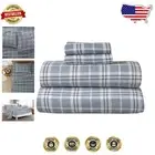 Breathable Checkered Cotton Flannel Sheet Set for King Size Beds - Soft & Warm