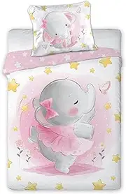 Arle-Living 3-Piece Children's Baby Bedding Set Elephant Ballerina 100 x 135 cm + 40 x 60 cm + 1 Fitted Sheet 70 x 140 cm 100% Cotton